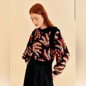 NWT Farm Rio Black Banana Dots Knit Sweater XS
